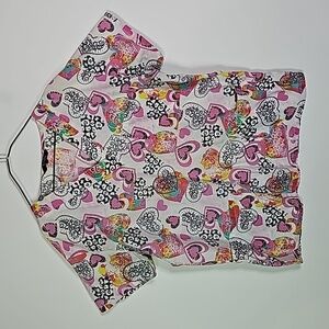 Just Love large white and pink scrub shirt